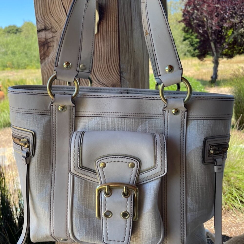 Coach The Legacy Signature A06k-7551 Leather and Linen Tote